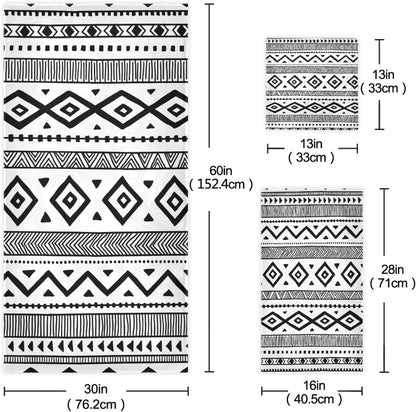 HATESAH Set Set 3 Piece,1 Towel,1 Towel,1 Bath Towels Soft Highly Absorbent Black White Native American Tribal Aztec