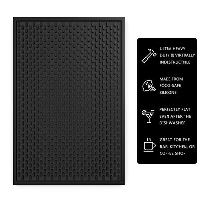 AXIESO 2 Pack Silicone Bar Mat - 1/2 Inch Thick Heat-Resistant and Food Safe Drip Mat - Spill Mats for Counter Top - Kitchen Service Mat, Coffee Bar, Restaurant - Drying Mat - 18 x 12 Inches