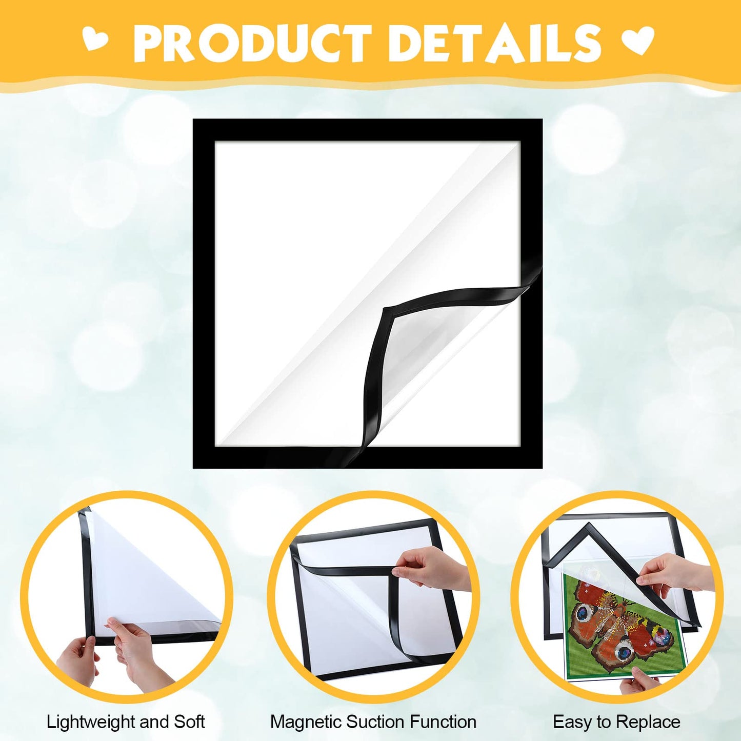 Macarrie 6 Pcs Diamond Art Frames Magnetic 12 x 12 Inch for Painting Pictures Self-adhesive Diamond Art Painting Frames for Wall Window Home Office Photo Display (Black)