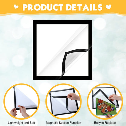 Macarrie 6 Pcs Diamond Art Frames Magnetic 12 x 12 Inch for Painting Pictures Self-adhesive Diamond Art Painting Frames for Wall Window Home Office Photo Display (Black)