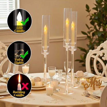 Vincidern 6pcs Clear Taper Candle Holder Set, Centerpieces for Tables, Acrylic Candlestick Holder for Dining Table, Wedding, Party, Holiday, Home Decor
