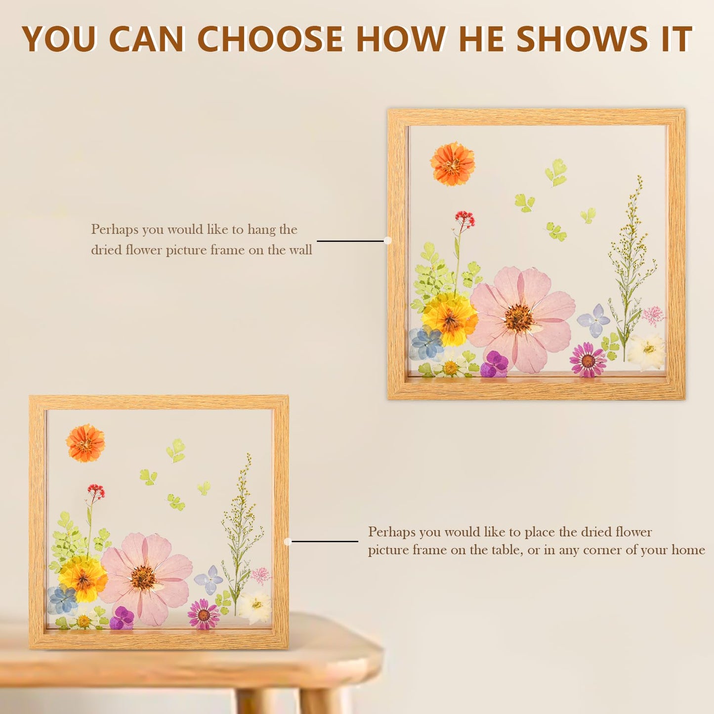 fanhuashijn Clear Pressed Flower Frame - Dried Flower Frame Adult Girls Night Crafts for Women Mother Gift (Pink, Medium)