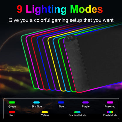Wireless Charging RGB Gaming Mouse Pad, 31.5"x15.7" Large Desk Mat, Desk Pad with Wireless Charger, Non-Slip Rubber Base, Waterproof, Computer Keyboard Mat for Gamer, Office, Home, Black