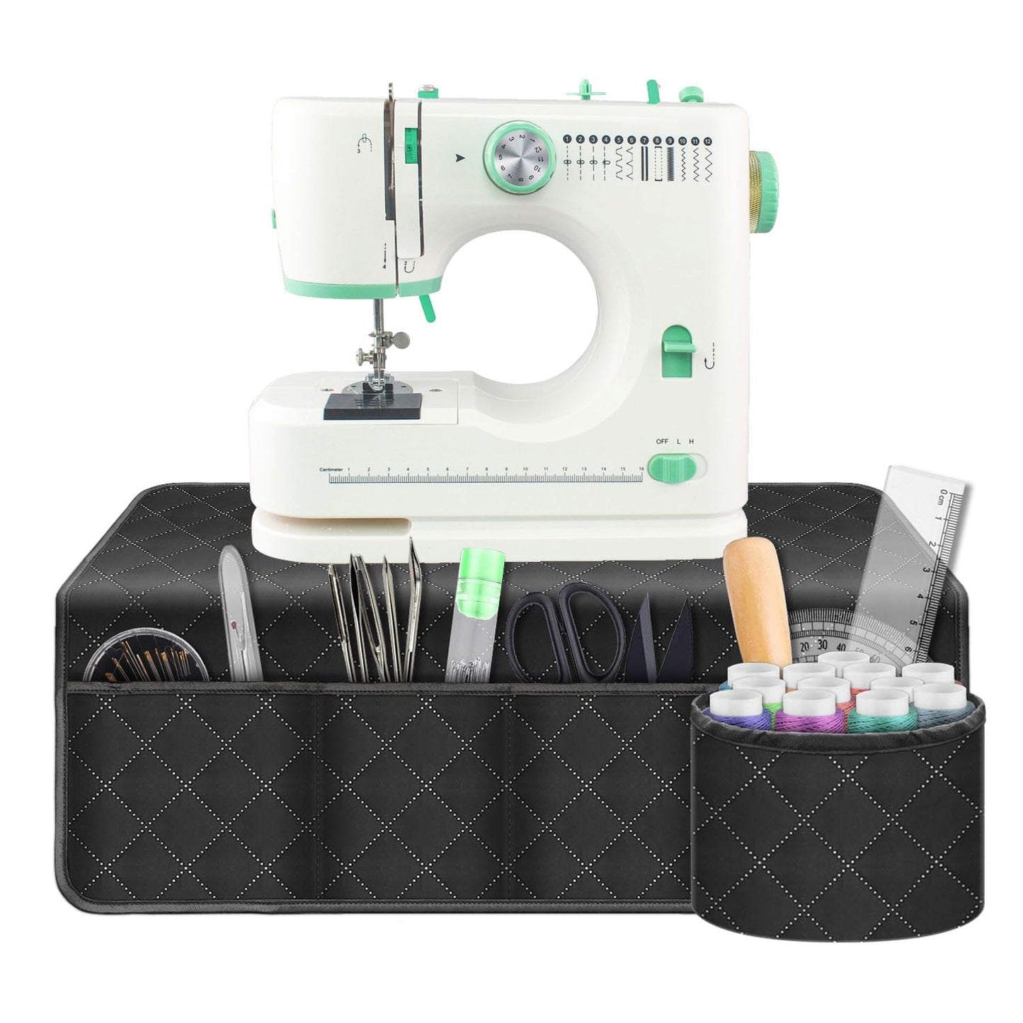 Grekos Sewing Machine Pad for Table, Non-Slip Dust Cover Complete with Pockets Fabric & Parts Organizer, Dust cover for Sewing Accessories, Kits and Supplies
