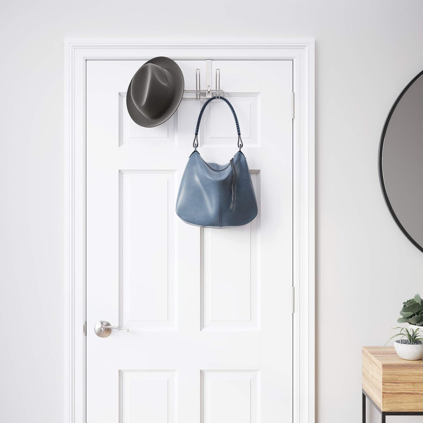 Franklin Brass OTDW04F-NIC-C 4-Hook Wire Over The Door Storage Rack, Nickel Finish