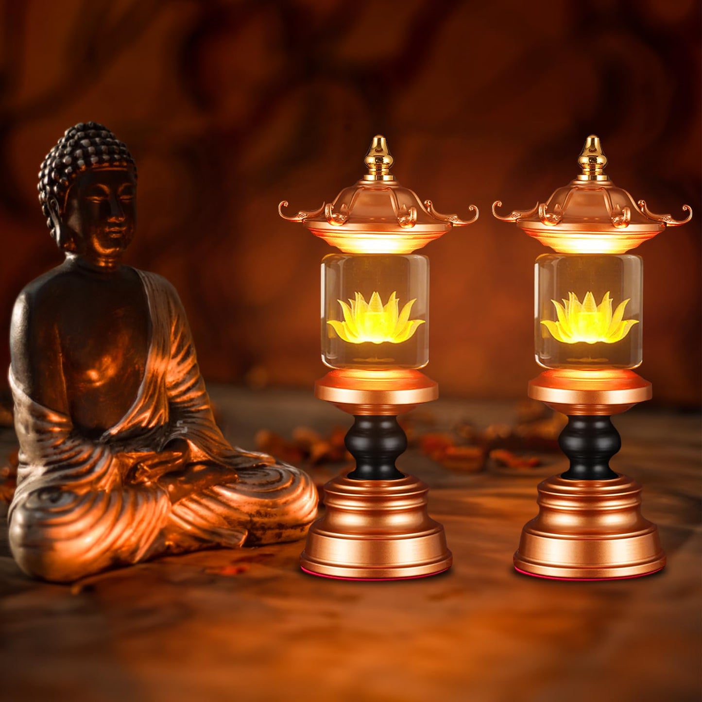 CFSHGLPSF 1 Pair 7 Color LED Lotus Lamp Lights - Lotus Lights with Adjustable Switch for Buddhist Occasions, Meditation Buddhist Supplies（11 Inch）
