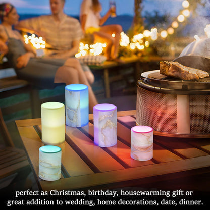 Flameless Pillar Candle Battery Operated Flameless Candles Set for Home Decor Marble White White