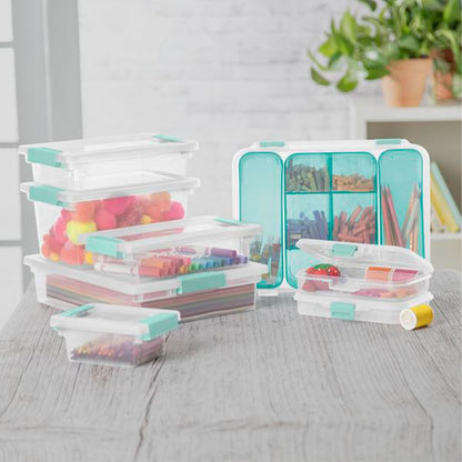Sterilite Medium Clip Box, 4-Pack Stackable Small Storage Bin with Latching Lid, Clear Plastic Container for Office,