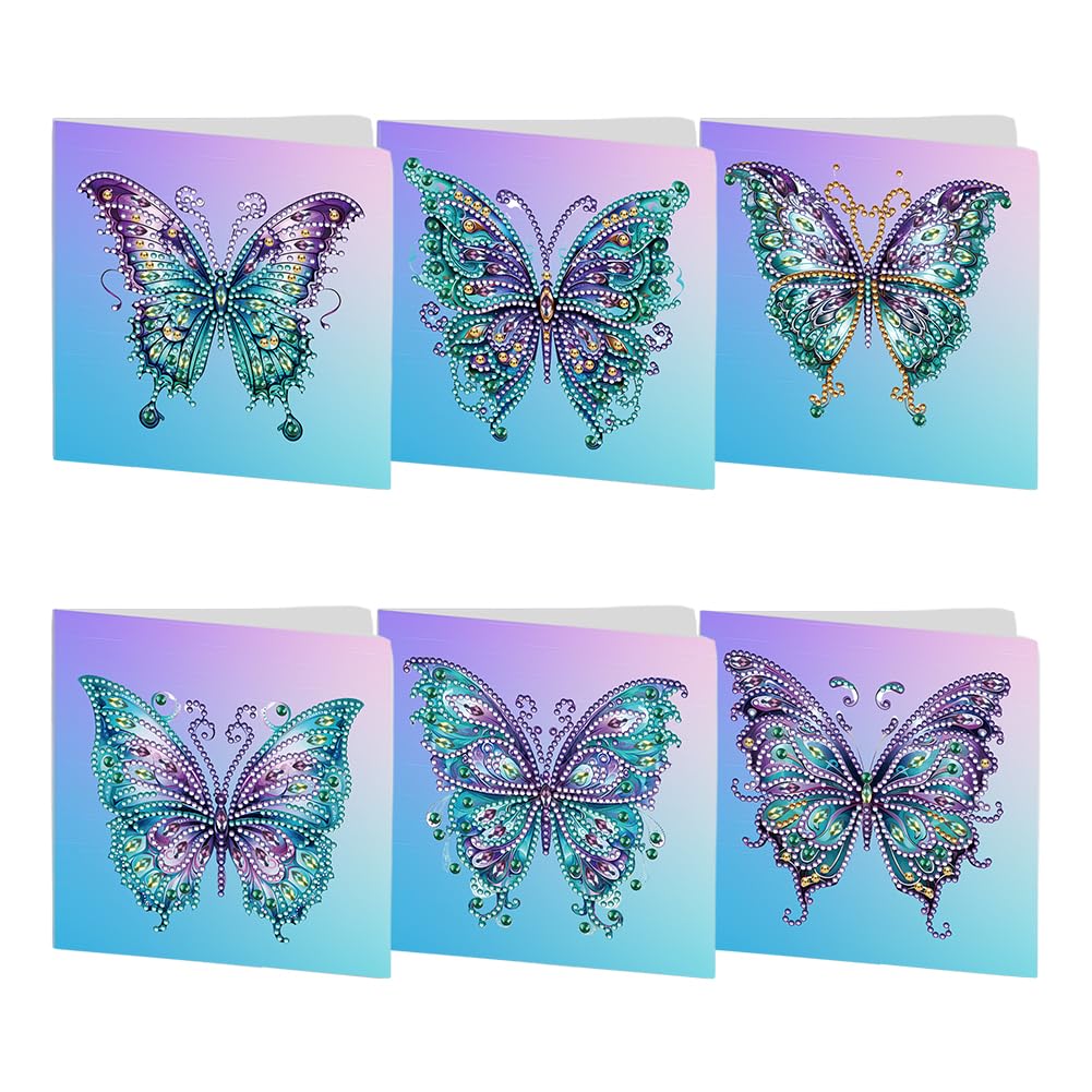 Sulunmo DIY Diamond Art Cards Kits for Adults, 5D Diamond Greeting Cards Kits Art Birthday Cards Birthday Gifts for Families, Friends, Partners with Special Shaped Drills(6Pcs Butterflies-55)