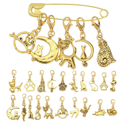CONCHLERY 60 Pcs Cat Stitch Markers Charm Cat Crochet Markers Alloy Stitch Marker Planner Charms for Knitting Crocheting Quilting Weaving Jewelry Making Supplies, Gold