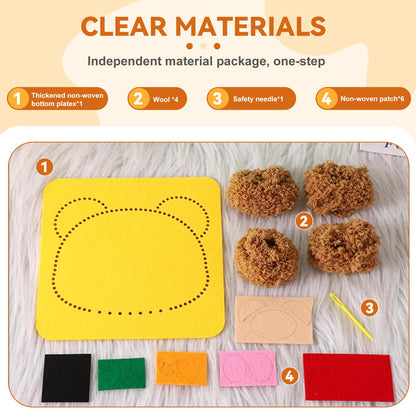 Vanttokeey DIY Embroidery Doll Set, 4pcs Cute Cartoon Animal Sewing Craft Kit Sewing Projects Yarn Board (Deer + Elephant + Lion + Bear)