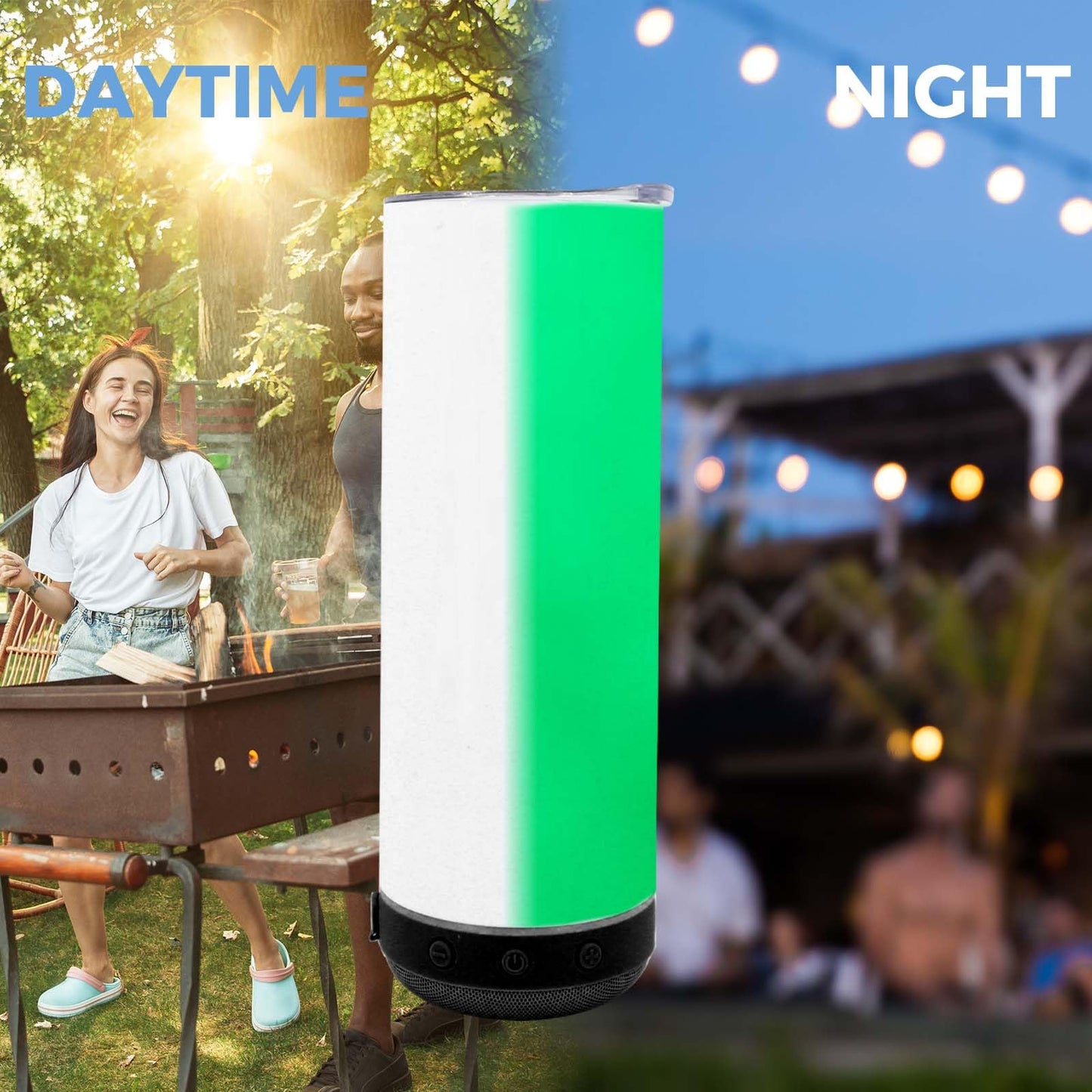 ZREGGUR 20oz 1pack sublimation Music Speaker Tumbler Blank Bulk Black with Glow Green,Straight music mug with straw, lid, straw brush,Reusable Travel Coffee Mug For Men and Women