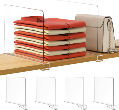 12 Inches 4 Pack Closet HBlife Tall [Extra Tall Version] Clear Shelf Dividers, Purse Organizer for Perfect for Sweater
