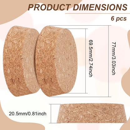 BENECREAT 6pcs Cork Bottle Stoppers, Tapered Design, 3" Diameter, Beige, Conical with Round Top