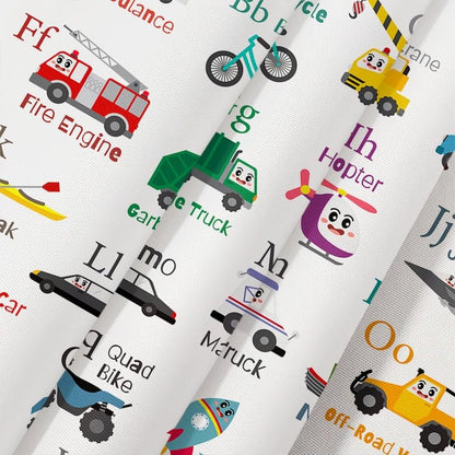 Grtuspr Vehicles Alphabet Shower Curtain for Kids, Kid Excavator Tractor Machinery Trucks Curtain, Construction Vehicle Boys, Bulldozer Crane Bath Equipment Truck