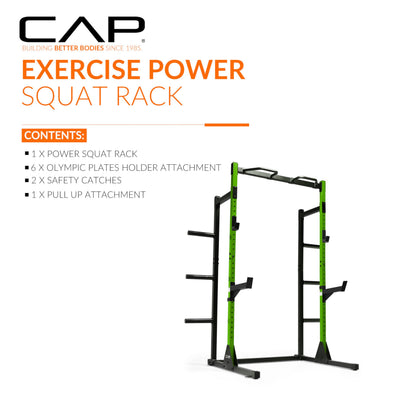 Cap Power Rack with Pull Up Bar & Attachments - Squat Rack & Strength Training Power Cage for Home Gym - Green