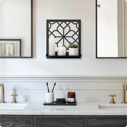 Black Metal Wall Candle Holder Set of 2, Square Rustic Farmhouse Bathroom Wall Decor, Modern Boho Aesthetics Line Art for Entryway, Hallway, Living Room, Bedroom (11.8 x 13 in)