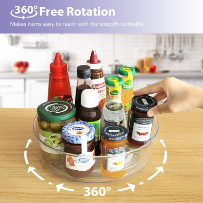 GUZON 4 Pack Lazy Susan Organizer for Cabinet, Upgraded 11.5" Clear Turntable Organizer with Handles and Raised Edge, Lazy Susan for Table Top, Pantry Organizers and Storage for Kitchen, Refrigerator