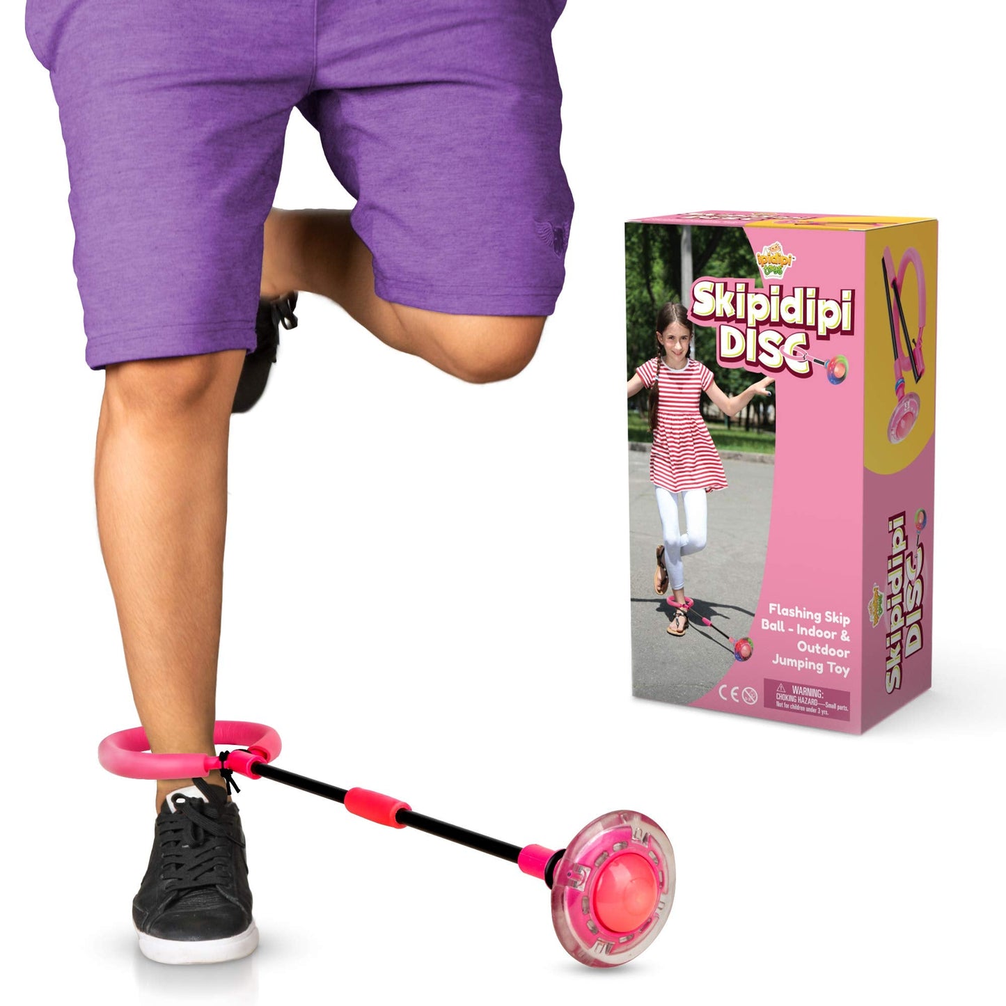 IPIDIPI TOYS Ankle Toy - Pink Flashing Retro Jumping Hopper Ball, Ankle Jump Rope Skip Ball - Improve Coordination, Get Exercise The Fun Way - Ideal Retro Birthday Gift for Kids Ages 5-12