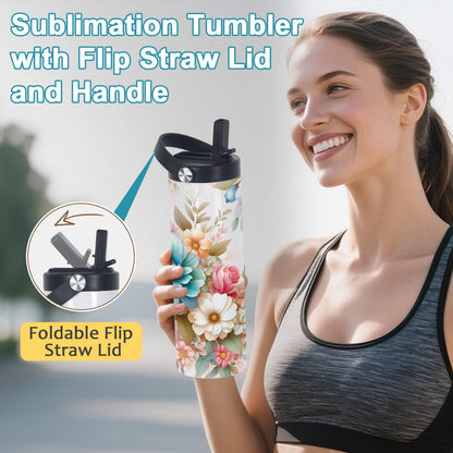 oaptuza 20 Oz Sublimation Tumblers Bulk Skinny Straight, 25 Pack Sublimation Sport Water Bottles Blanks with Portable Handle, Double Wall Stainless Steel Tumbler Cup for Heat Transfer, Individual Box