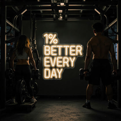 1% Better Every Day Neon Sign, Health Decor Light, Fitness Club, Gym Led Wall Decor, Inspirational Quote Sign for Classroom Office Bedroom Living Room Cafe Bookstore Gym Birthday Party Gift