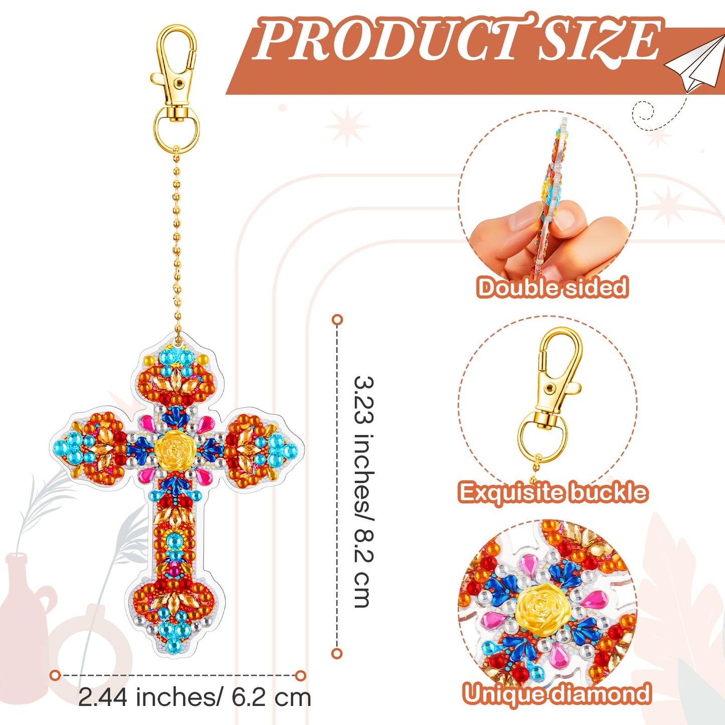 Sureio 36 Pcs Cross Diamond Painting Keychains 5d Double Sided Cross Shaped Diamond Art Keychains for DIY Adults Crafts Home Decor Gift Party Favors
