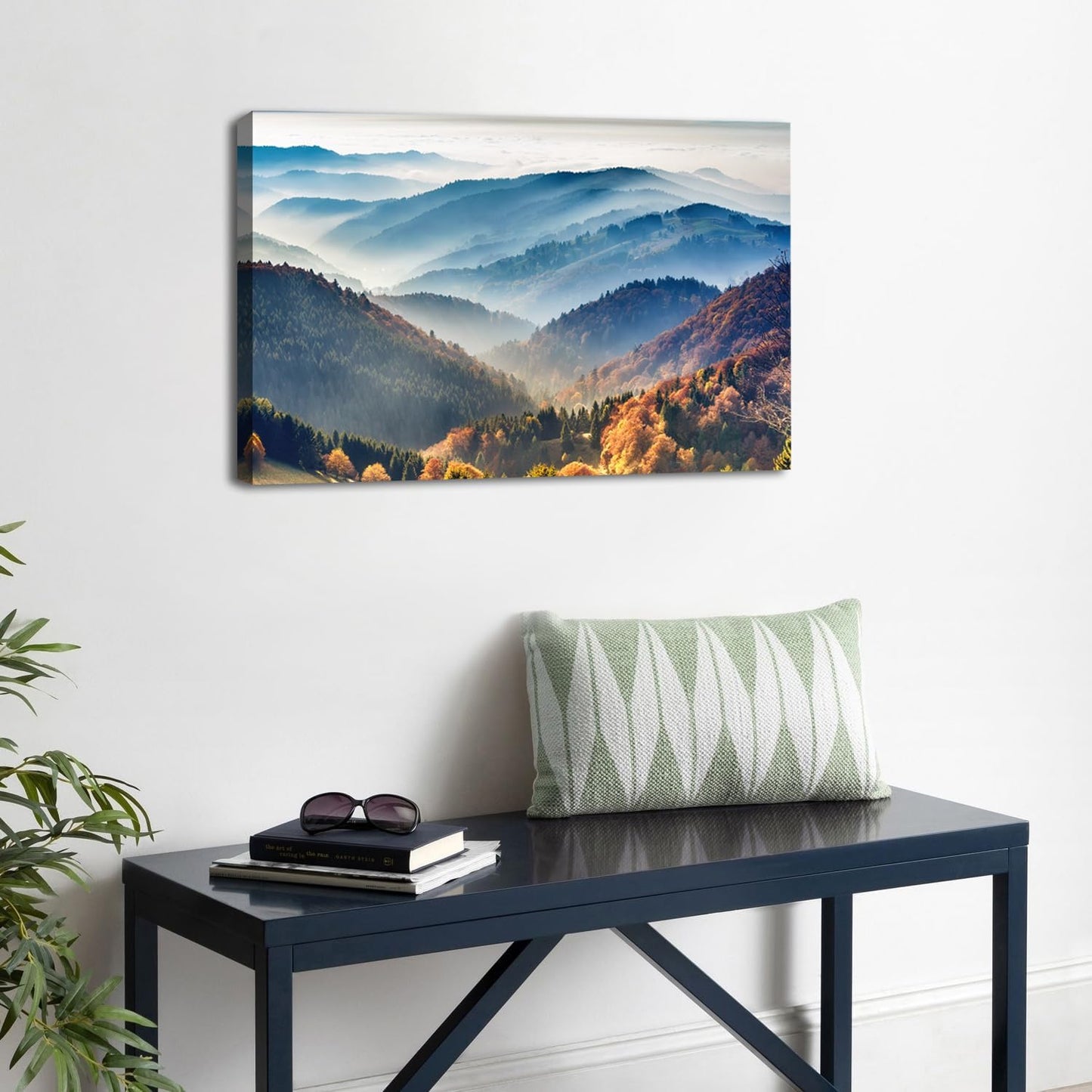Foggy Mountain Wall Art Canvas, Misty Forest Picture Wall Decor for Living Room, Nature Landscape Painting Modern