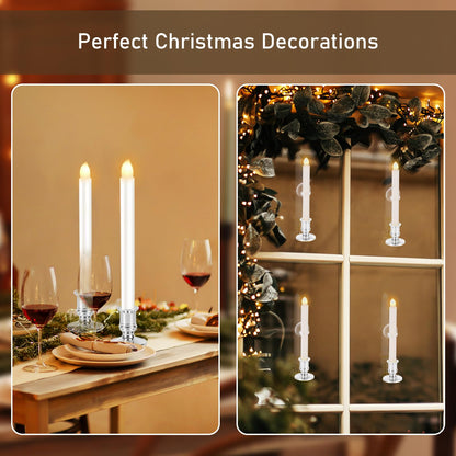 Qmioti 12 Pack Christmas Window Candles, Battery Operated Window Candles with Timer Remote, LED Window Candle with Candle Holders Suction Cups for Christmas Decorations, Silver