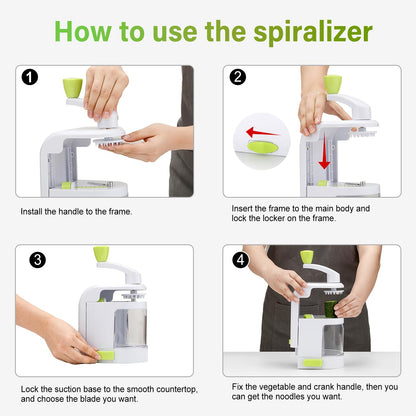 Spiralizer Vegetable Slicer 4 in 1 Rotating Blades Veggie Spiralizer, Zucchini Spiral Noodle Maker with Strong Suction Cup Vegetable Cutter Slicer Spiralizer