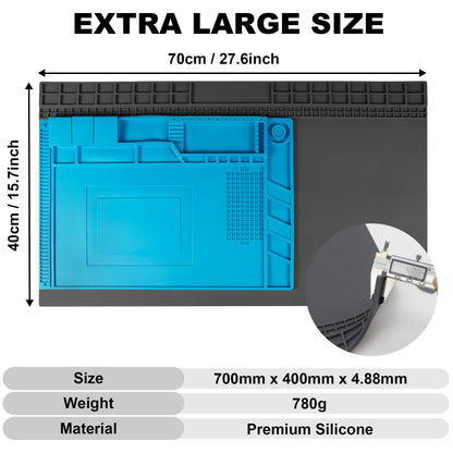 Extra Large Soldering Mat, 27.6''x15.7'' Oversized 932°F Heat Resistant Silicone Workbench Mat, Large Repair Mat for Electronics Phone Laptop Repair, BGA Soldering Gun Iron (Grey)