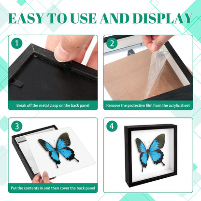 VOKOY 2 Pack 8" x 8" Shadow Box Frame, Wooden Black Hollow Photo Frame with Clear Acrylic Front Memory Display Cases Picture Frames Bulk for Photos Awards Medals Dried Flowers Seashell Memorabilia