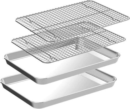 CEKEE Jelly Roll Pan Set - Stainless Steel Baking Sheet with Cooling Racks | Nonstick, Rust-Proof, 15.94 x 12 x 1 Inch
