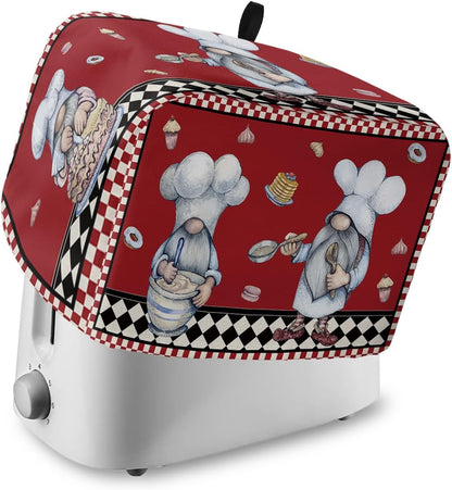 Kitchen Chef Gnomes Toaster Cover, 2 Slice, Rustic Red Checkered Dessert Toaster Oven Cover