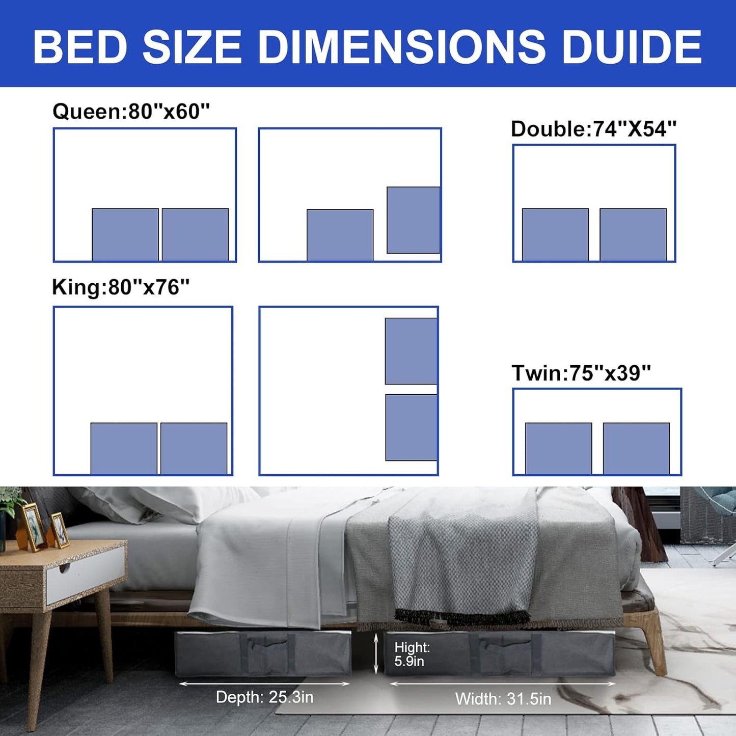 Surblue Under Bed Shoe Storage Organizer, Fits 24 Pairs of Shoes, Set of 2, Grey with Clear Cover
