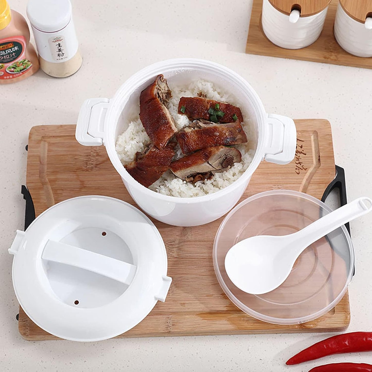 Hemoton Mini Microwave Steamer, Rice Cooker, Food Steamer Pot with Lid, Portable Microwave Cookware