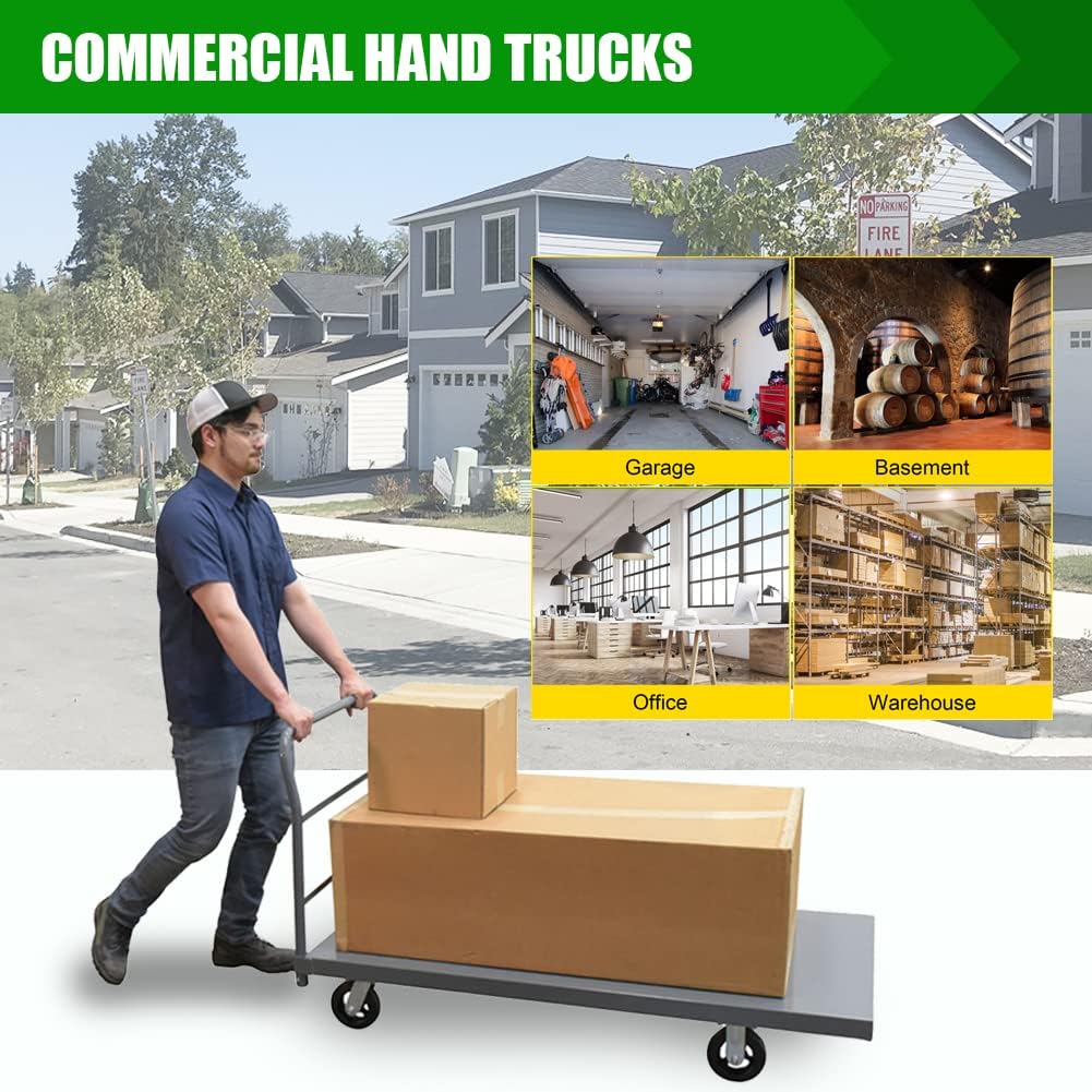 Fworkleft Steel Platform Truck 2000 lb Capacity, 60" x 24" Heavy Duty Flatbed Push Cart with Smooth Deck, Industrial Platform Dolly for Warehouse & Commercial Use
