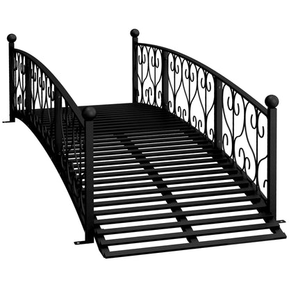 Outsunny 7' Metal Arch Garden Bridge with Safety Siderails, Decorative Arc Footbridge with Delicate Scrollwork S Motifs for Backyard Creek, Stream, Fish Pond, Black