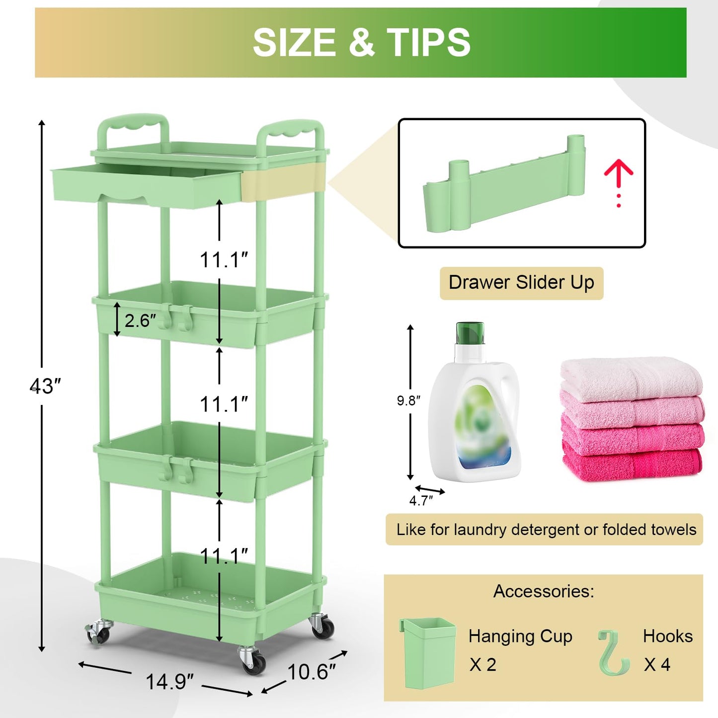 Goovilla 3 Tier Rolling Utility Cart Organizer with Removable Drawer, Stable and Sturdy Black Rolling Storage Carts with 2 Lockable Wheels for Bathroom, Kitchen, Snack, Craft, Makeup, Baby Essentials