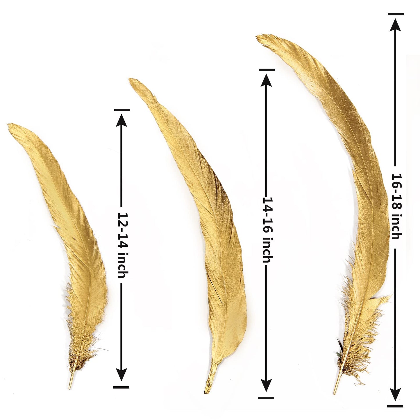 THARAHT 50PCS Rooster Coque Tail Feathers Bulk Natural 12-14Inch 30-35cm for Crafting Wedding Gras Masquerade Party Performances DIY Decoration Rooster Tail Feather,Gold