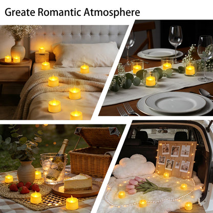 Dual-Flame Flickering Flameless LED Tealight Candles, Ivory 50 Pack Battery Operated Tea Lights with Warm Yellow Glow, 200+ Hour Long-Lasting Fake Candles for Home Wedding Votive Decor