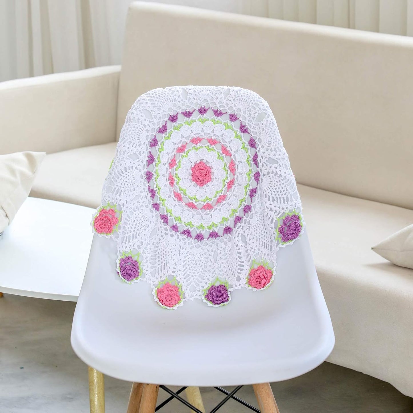 20 Inch One Piece Easter Doilies for Dressers and End Tables Round Cloth Lace Placemats Crafts Rose Spring Doily Hand