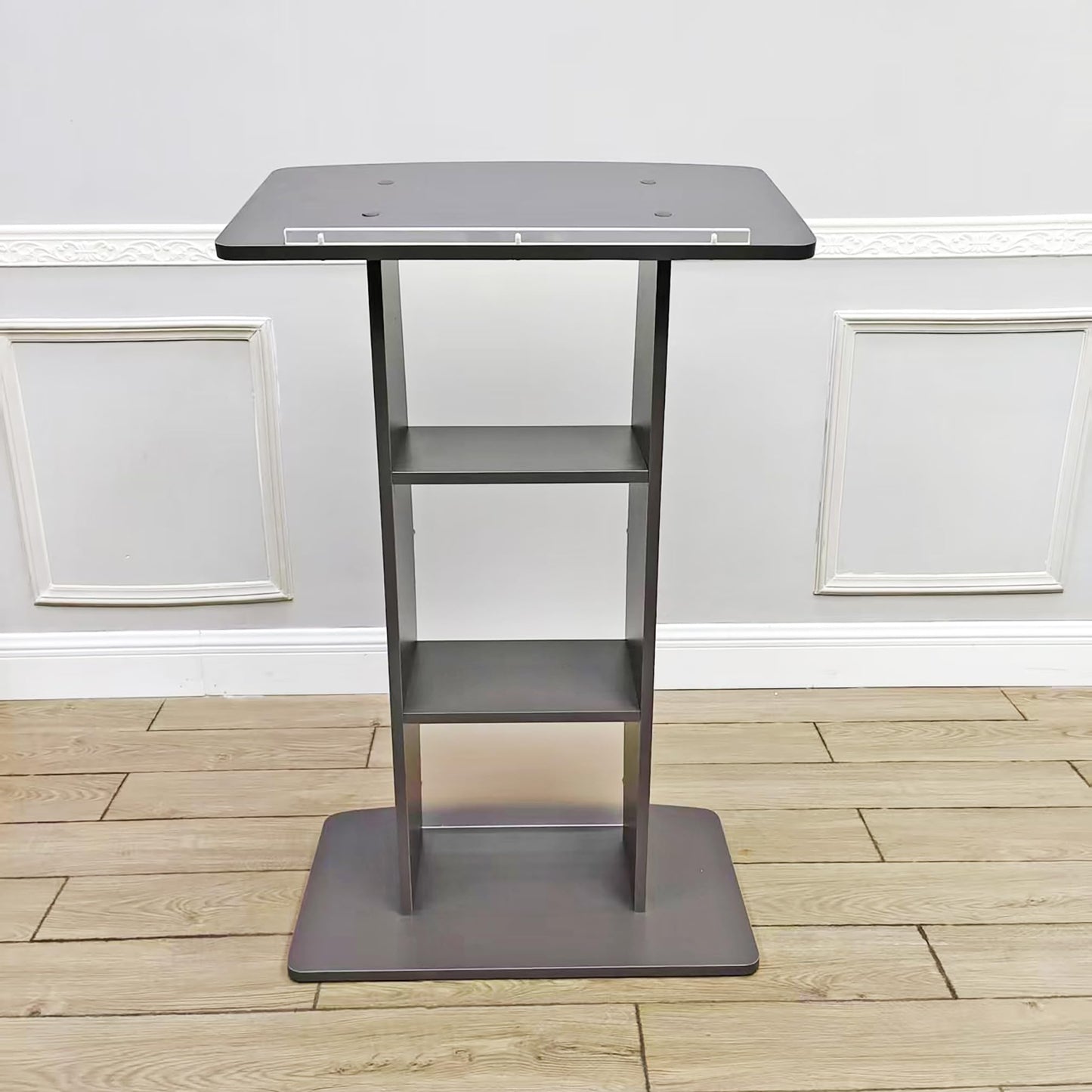 FixtureDisplays® 44.3" Tall Podium for Floor, Curved Frosted Front Acrylic Panel - Dark Grey 19658-GREY