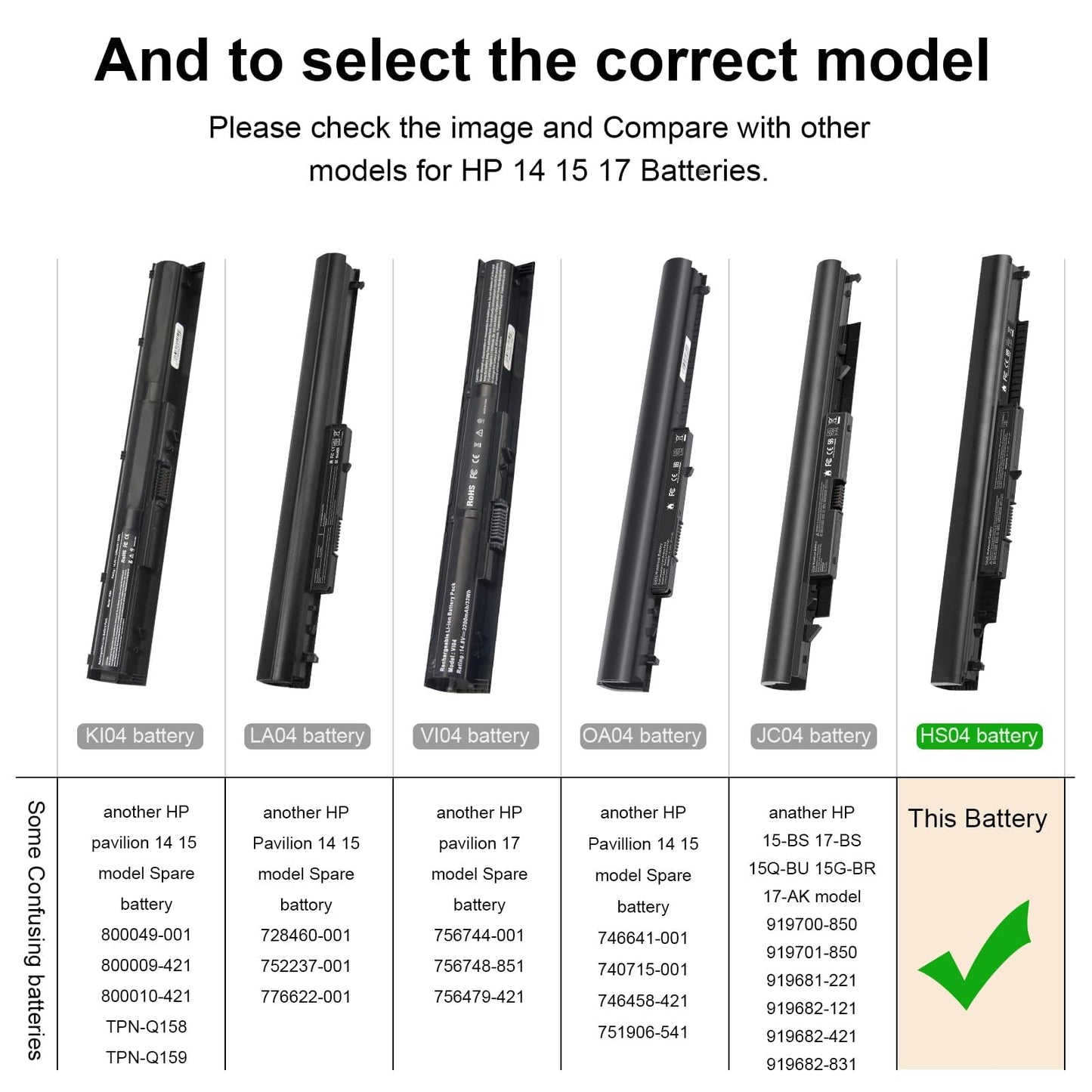 807956-001 Laptop Battery for HP Spare 807957-001 807612-421 807611-421 807611-131 HS04 HS03 HSTNN-LB6U 15-AY039WM 15-AY041WM 15-AY009DX 15-AY052NR TPN-I119 TPN-I120 TPN-I124 240 245 246 250 256 G4/G5