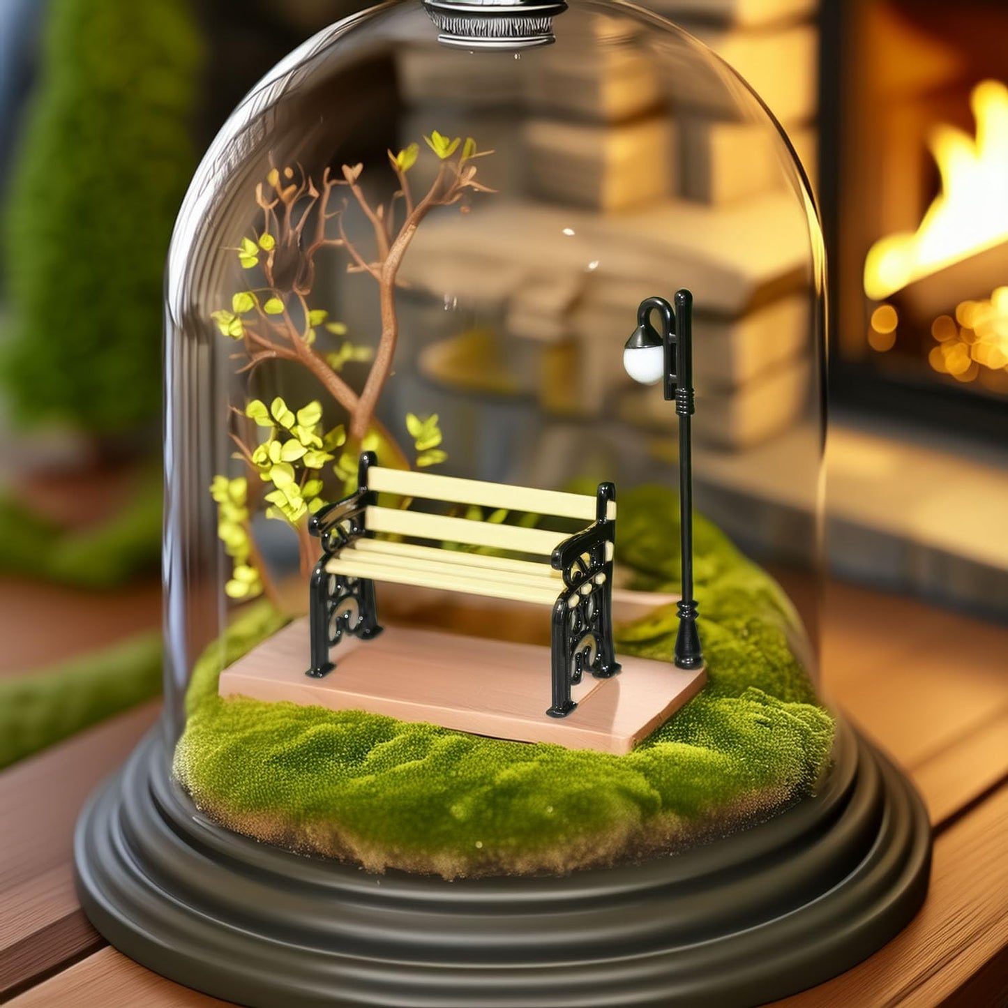 Miniature Lamppost & Bench Set (1:24 Scale): Metal & Wood Outdoor Scene Accessories for Dollhouse Garden, Park Decor, Adult Collector