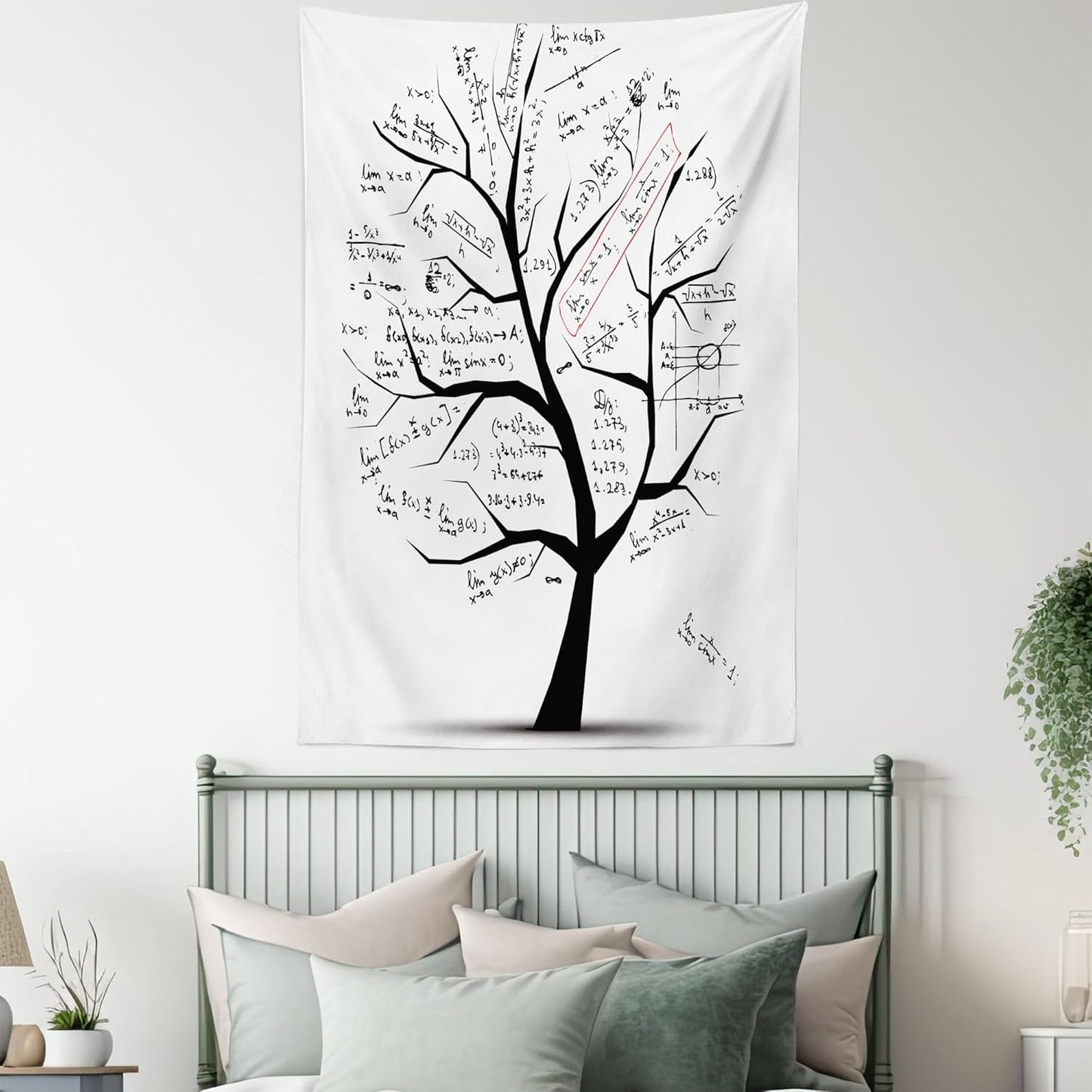 Lunarable Mathematics Room Tapestry King Size, Math Tree Branches Complex Formulas Print, Wall Hanging Bed Cover 30" X