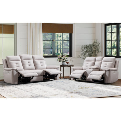 EBELLO 2 Pieces Faux Leather Power Recliner Sofa Set, Reclining Living Room Furniture Set, Included Loveseat and 3 Seat Electric Recliner Sofa, Modern Design for Living Room, Grey