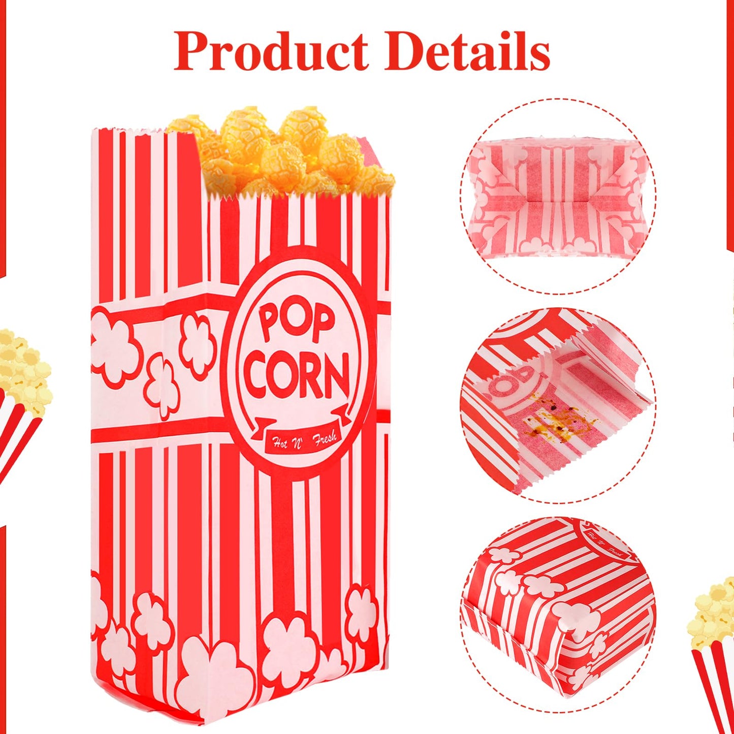300 Pcs Popcorn Bags, 1 Oz Paper Popcorn Bag Individual Servings for Pop corn Machine Maker Cart Bulk Movie Nights Cinema Party Supplies