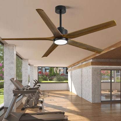 60 Inch Ceiling Fan with Lights, Outdoor Wood Silent Ceiling Fans, Modern High CFM Farmhouse Ceiling Fans, Quiet Reversible DC Motor, 5 Blades 6 Speed for Bedroom Living Room Exterior Patios