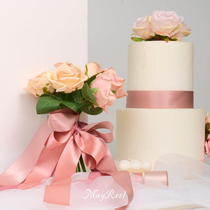 MAYREEL 1.5 Inch Dusty Rose Satin Ribbon Rose Pink Ribbon Thick Double Faced for Gift Wrapping Flower Bouquet Wedding Valentine's Day Mother's Day 6 Rolls x 5 Yards Total 30 Yards