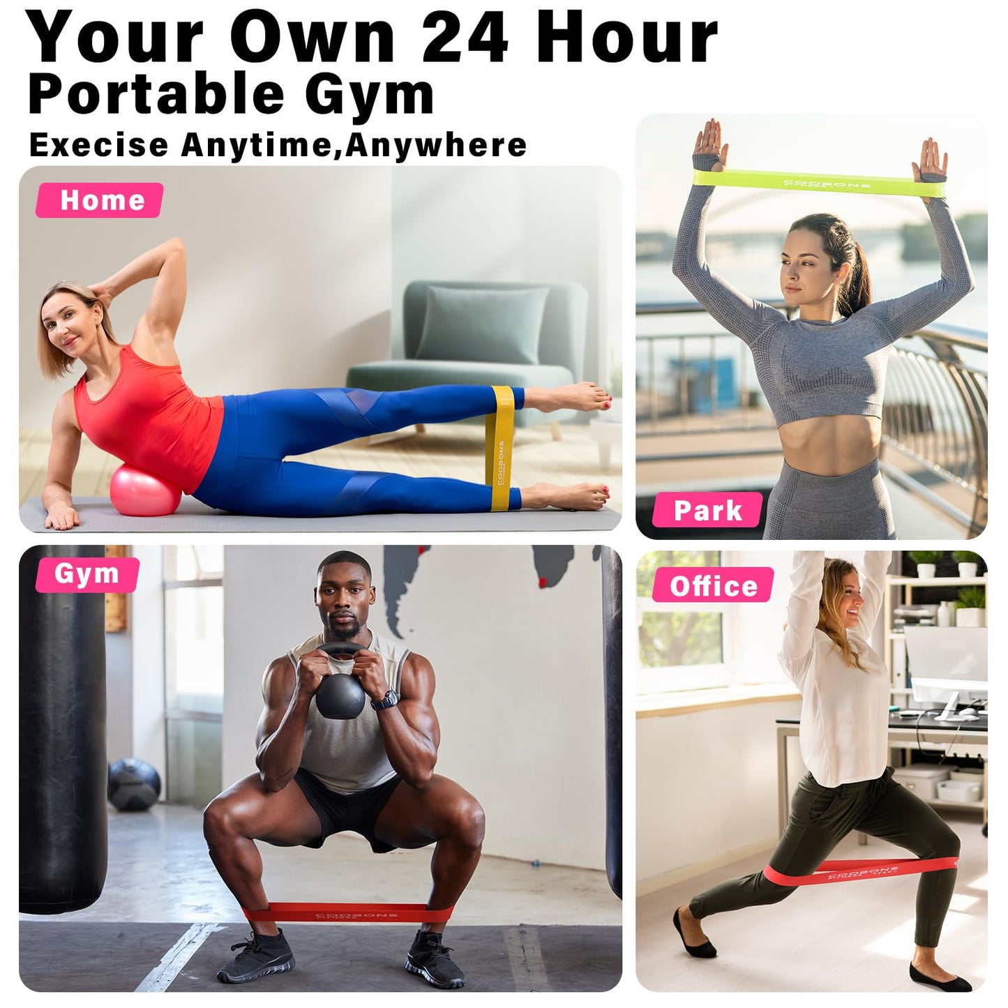 Resistance Bands for Working Out, Exercise Bands for Women & Men, Latex Elastic Bands for Yoga, Pilates, Rehab, Fitness and Home Workout, Strength Bands for Booty
